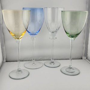 4 Mismatched Colors Wine Glasses Collection vintage mixed cocktail goblets